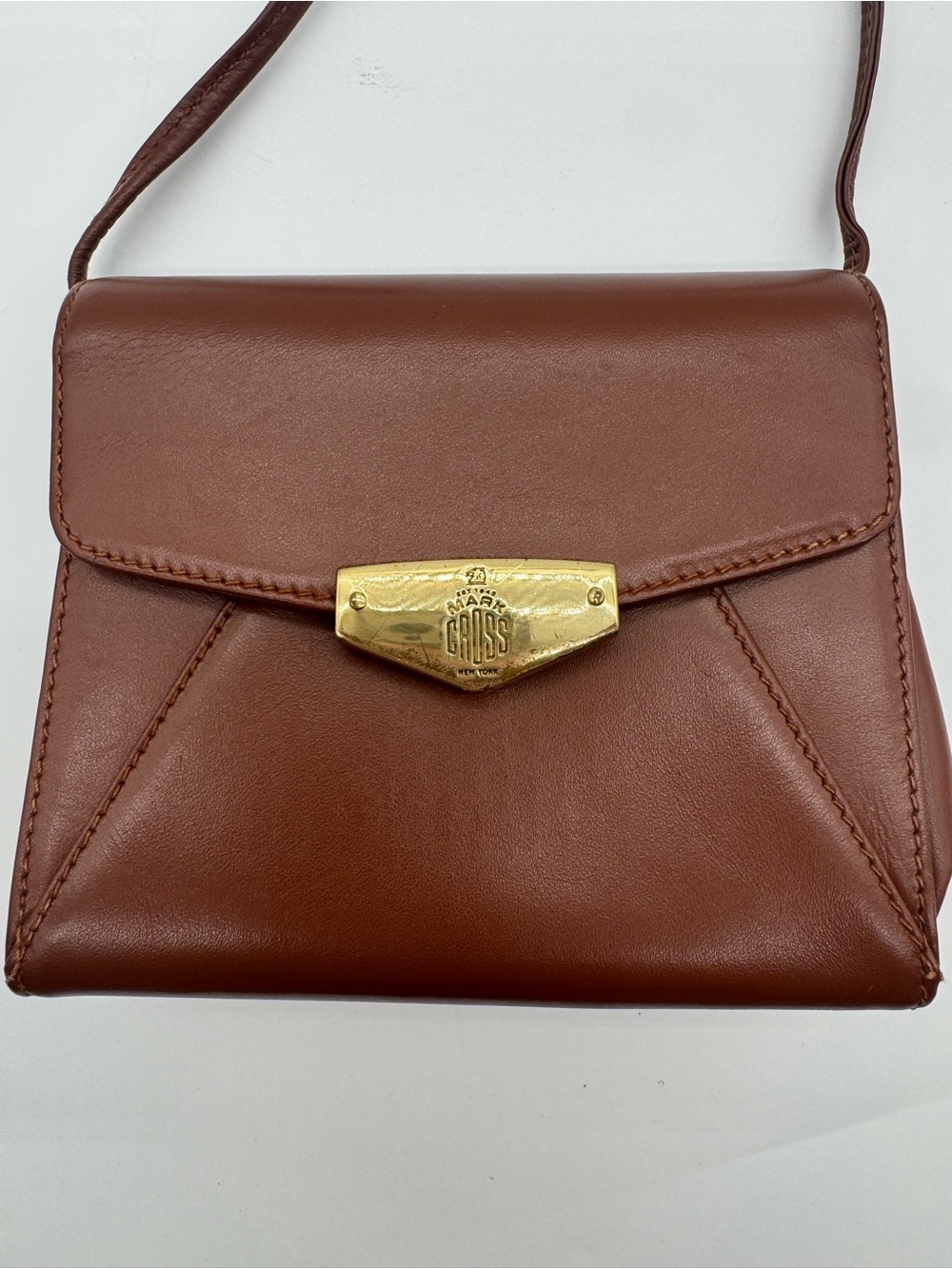 Rare Vintage Mark Cross Brown Leather Shoulder Bag Purse Gold Logo